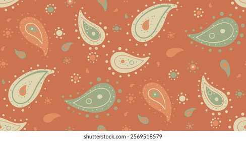 Stylish earthy-toned paisley pattern.  Perfect for textile design, wallpaper, branding, or social media.  Soft, muted colors create a calming and sophisticated aesthetic.