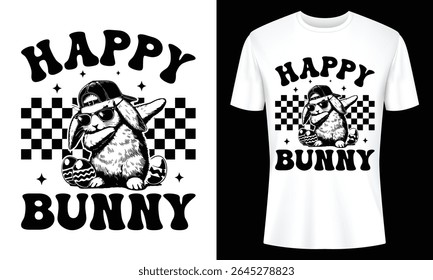 Stylish Easter apparel design showcasing a trendy rabbit dabbing. Perfect for apparel printing, merchandise, and festive celebrations. High-quality vector graphic.