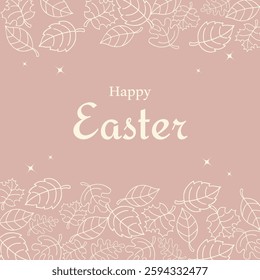 Stylish Easter design with lettering and leaves on rose background, EPS 10
