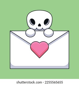 A stylish and edgy skull holds a love letter with a heart on it, expressing their love and affection in a bold and unique way to a special someone.