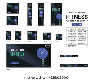 Banner Elegante Y Editable Gym Google Ads Con Formas Abstractas Y Efectos En Un Tópico Oscuro Y Elegante Para La Publicidad En Línea.