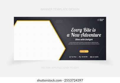 Stylish and editable restaurant banner template with high-resolution food images, perfect for online promotions and digital advertising.