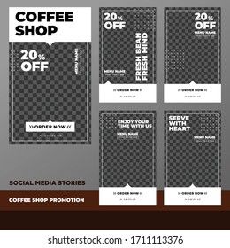 Stylische bearbeitbare Vorlage für Social Networks-Geschichten, Vektorgrafik. Design-Hintergründe für Social Media für Kaffeehäuser