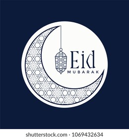 stylish eid mubarak festival design with moon and lamp