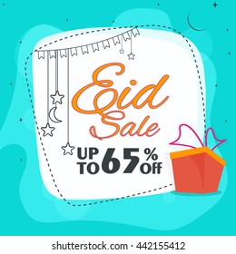 Stylish Eid Sale Poster, Sale Banner, Sale Flyer, Sale Background, Discount upto 65% Off, Vector Sale Illustration.