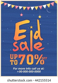 Poster de venda Eid elegante, Banner de venda, Folheto de venda, Salvar até 70% Off, ilustração de vetor de venda.