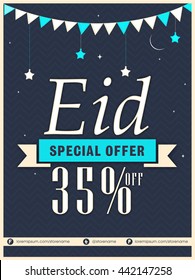 Stylische Eid Special Offer Poster, Verkaufsbanner, Verkaufsflyer, 35% Rabatt Angebot, Verkauf Vektorgrafik.