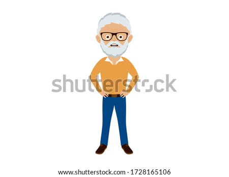 Stylish elderly man icon vector. Stylish senior gentleman vector. Happy and smiling elderly man vector. Happy old man icon. Modern elderly man with a beard and glasses vector. Cute elderly guy cartoon