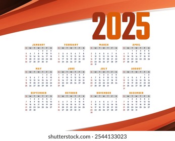 Stylish elegant 2025 new year annual calendar design template vector