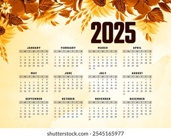 Stilvoll elegant 2025 Jahreskalender Design Template Vektor