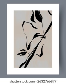 Stylish and Elegant Black and White Abstract Plant Artwork Ideal for Modern Home Decor
