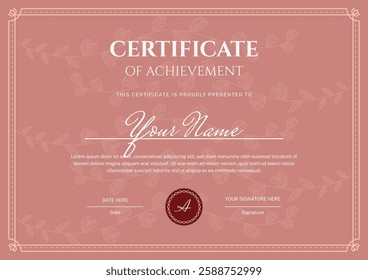 A stylish and elegant certificate template featuring a hand-drawn floral vines background. Designed with a sophisticated layout, this template is perfect for awards, or diplomas certificate.