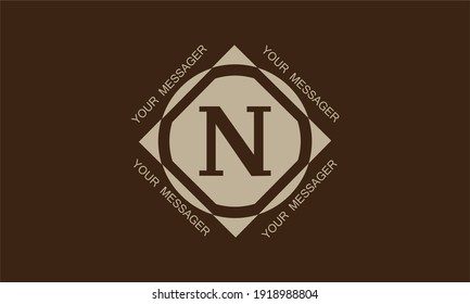 Stylish and elegant graphic monogram with the letter N in brown tones and space for text. Logo design, business emblem.