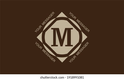 Stylish and elegant graphic monogram with the letter M in brown tones and space for text. Logo design, business emblem.