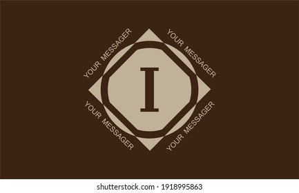 Stylish and elegant graphic monogram with the letter I in brown tones and space for text. Logo design, business emblem.