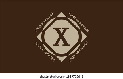 Stylish and elegant graphic monogram with the letter X in brown tones and space for text. Logo design, business emblem.