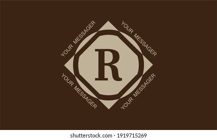 Stylish and elegant graphic monogram with the letter R in brown tones and space for text. Logo design, business emblem.