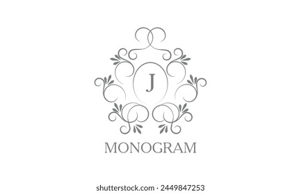 Elegante, elegante letra inicial J monograma diseño en estilo Vector. Emblema, logotipo para restaurante, boutique, joyería, negocio.