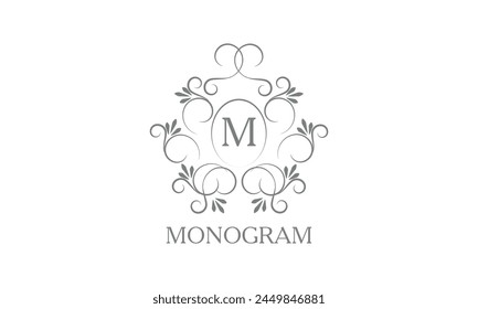 Stylish, elegant initial letter M monogram design in vector style. Emblem, logo for restaurant, boutique, jewelry, business.