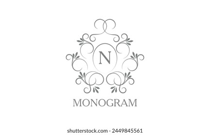 Stylish, elegant initial letter N monogram design in vector style. Emblem, logo for restaurant, boutique, jewelry, business.