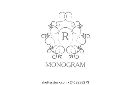 Stylish, elegant initial letter R monogram design in vector style. Emblem, logo for restaurant, boutique, jewelry, business.
