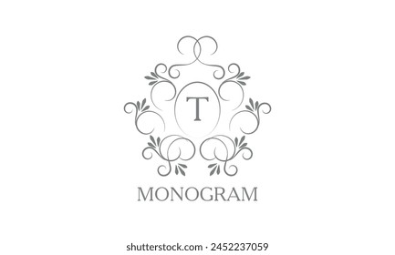 Stylish, elegant initial letter T monogram design in vector style. Emblem, logo for restaurant, boutique, jewelry, business.