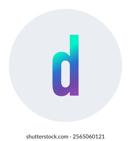 Stylish and elegant letter “d” in vibrant gradient colors on a pastel circle. Ideal for tech branding, educational use, or creative digital designs. Contemporary vector art with a sleek finish.