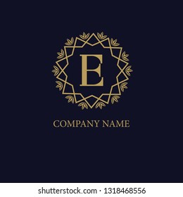 Stylish elegant monogram letter E in a flower frame. Decorative template for cafes, bars, restaurants, hotels, boutiques. Business style and brand of the company. Vector illustration.