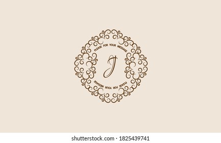Monograma elegante y elegante con letra J. Elegante ornamento, logotipo, plantilla de invitación, etiqueta, negocio.