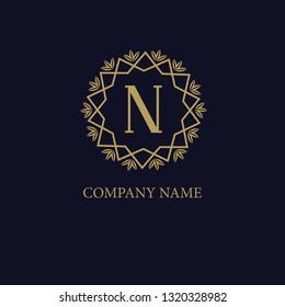 Stylish elegant monogram letter N in a flower frame. Decorative template for cafes, bars, restaurants, hotels, boutiques. Business style and brand of the company. Vector illustration.