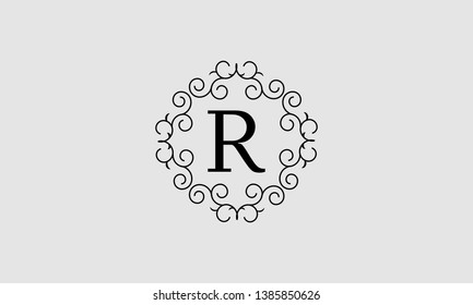 Stylish elegant monogram with a letter R. Wonderful business logo design, restaurant, boutique, hotel, heraldic, jewelry. Vector illustration.