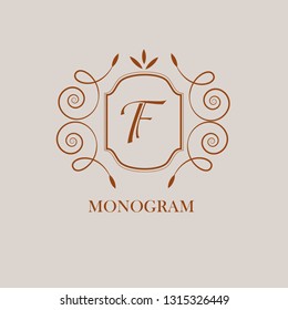 Stylish elegant ornament of monogram letters F. Logo design for cafes, bars, restaurants, hotels, invitations. Business style and brand of the company. Vector illustration.