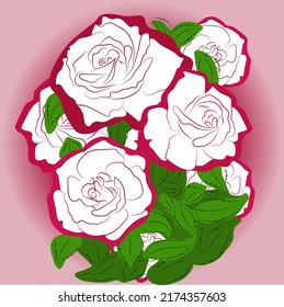 Stylish elegant pattern of red roses  with a color spot. Flowers from a bouquet, rose. Minimalistic drawing of a rose on a colored background. Artistic background.