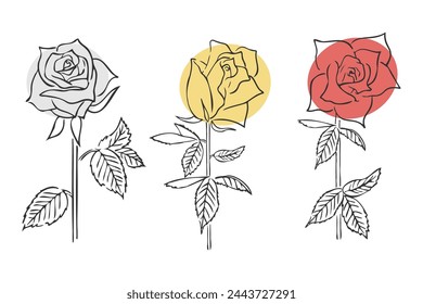 Stylish and elegant rose illustrations (3 types) with rough hand-drawn.
