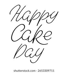 A stylish, elegant script text, the phrase Happy Cake Day, perfect for birthday cards, invitations, or festive decorations. Vector illustration