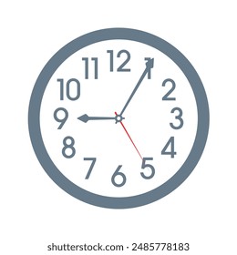 Reloj de pared elegante y elegante. concepto de reloj analógico gris. Reloj de pared redondo de Vector