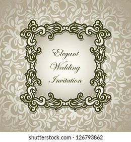 Stylish elegant wedding invitation with vintage frame for photo