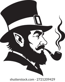 Elegante hombre elfo fuma pipa en sombrero de copa