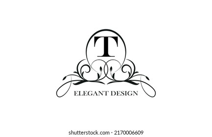 Emblema elegante para exquisitos logos y monogramas con la letra T en el centro.