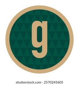 A stylish emblem showcasing a lowercase “g” encased within a gold-bordered circle. The green geometric background complements the golden accents, symbolizing balance and growth.