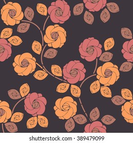 Stylish endless pattern with beautiful roses and leaves can be used for cover, design fabric, textile, greeting card and more creative  ideas.