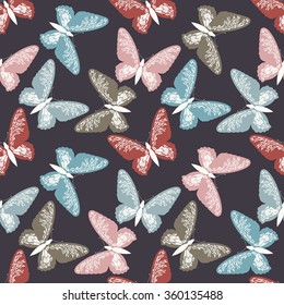 Stylish endless pattern with butterflies. Seamless tracery can be used for printed, tablecloths, wallpapers, crafts, linen, tile and more creative designs.