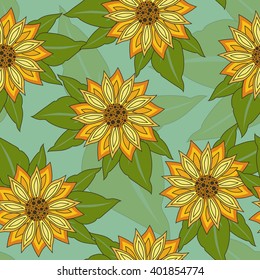 Stylish endless pattern with decorative flowers. Seamless background can be used for design fabric, backgrounds, wrapping paper, package, covers, linen and more designs.