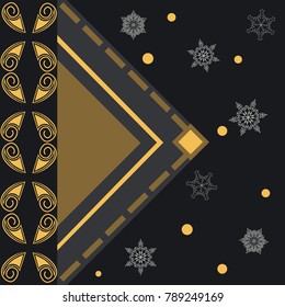 Stylish envelope with a golden pattern and snowflakes
