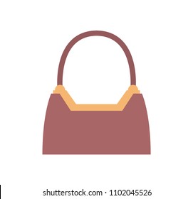Stylish expensive female brown leather handbag. Modern accessory of high quality. Convenient bag with thin handle isolated flat vector illustration.