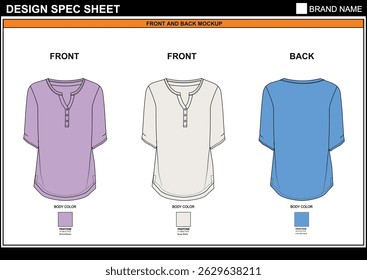 STYLISH EXTRA LONG HENLEY NECK TEE CAD EDITABLE FLAT TECHKNICAL FASHION SKETCH VECTOR MOCKUP