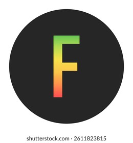 Stylish F Capital letter in gradient hues of green to red inside a solid black circle. Great for modern branding, tech logos, and digital art themes.