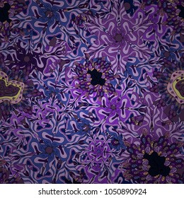 Stylish fabric pattern. Seamless Doodles violet, neutral and black on colors. Vintage. Vector.