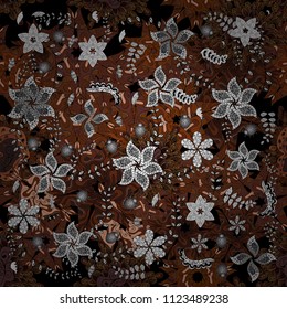 Stylish fabric pattern. Seamless Doodles brown, black and gray on colors. Vintage. Vector.