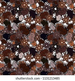 Stylish fabric pattern. Seamless Doodles neutral, black and blue on colors. Vintage. Vector.